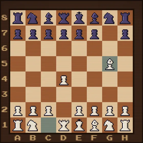 Gameplay: pixel chess board mid-game