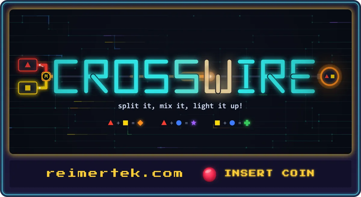 CROSSWIRE in neon circuit lettering, wires and glowing bulbs around it