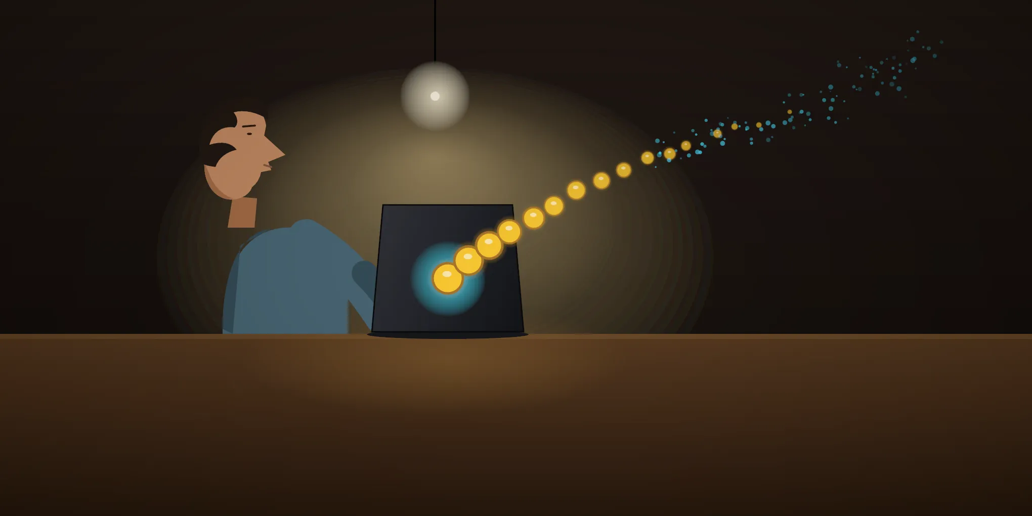 Draft two: a figure at a laptop whose head floats above its collar